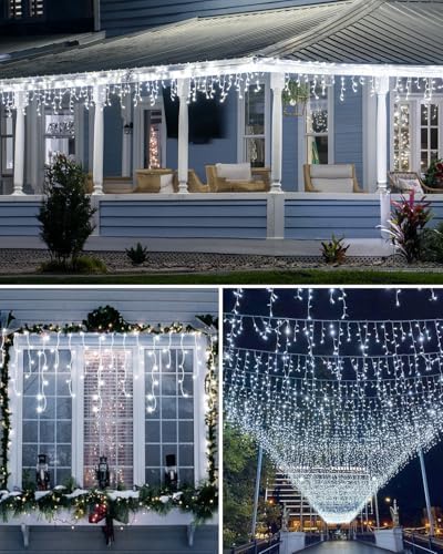 Christmas Lights Outdoor, 53 FT 486 LED Christmas Light for Outside, Timer & Memory, Plug in 8 Modes Hanging Fairy Light with 108 Drops for House Eaves Yard Patio Holidays Decorations, Cool White - Image 5