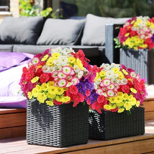 18Pcs Artificial Flowers Fake Outdoor Plants Silk Morning Glory with Eucalyptus UV Resistant Faux Flowers for Outside indoor Planter Front Door Porch Yard Patio windowsill Home Decor (Mix 6 colors) - Image 5