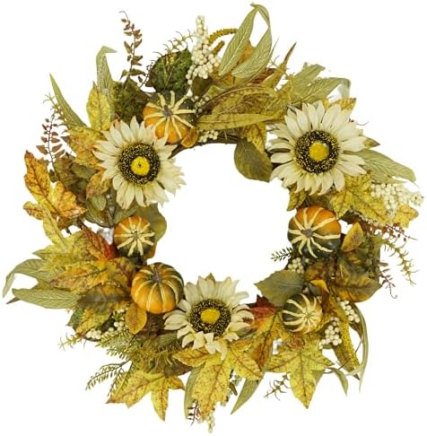 YNYLCHMX 20" Fall Wreath for Front Door, Sunflower, Pumpkin and Berry Decor by YNYLCHMX