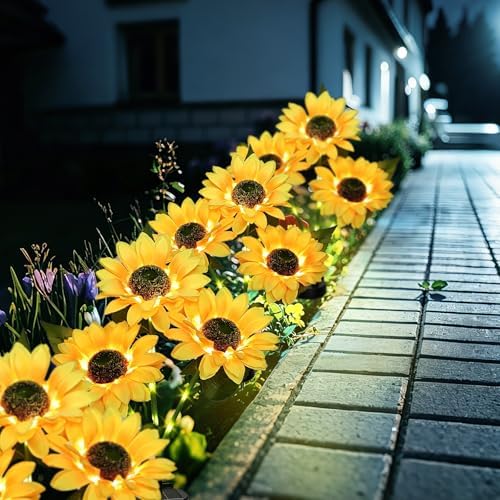 MorTime 3 Pack Solar Sunflower Lights, Outdoor Garden Waterproof Solar Lights with 9 Sunflower Lights for Patio Garden Backyard Holiday Yard Party Wedding Outdoor Spring Decor - Image 5