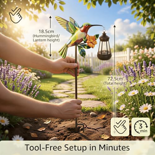 Hummingbird Solar Stake Lights Outdoor Waterproof, 4 Pack Metal Garden Statues with Hanging Lanterns, Path Light Yard Art Decor, Birthday Gifts for Women Mom, Patio Backyard Lawn Ornaments - Image 5