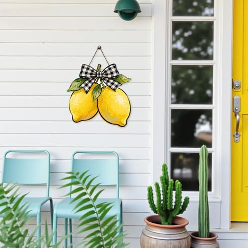 Harooni Lemon Welcome Door Sign for Front Door Summer Yellow Fruit Hanging Wreath 10"x10" Fresh Lemon Wood Sign Front Door Farmhouse Wall Porch Art Home Kitchen Living Room Indoor Outdoor Ornaments - Image 3