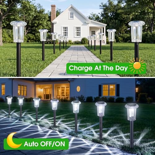 Eyrosa Solar Pathway Lights Outdoor Waterproof, 15 Pack Cool White Solar Garden Lights, Diamond-Cut Starlight Decor, Stake Lighting for Yard Path Walkway Driveway Patio Lawn Outside - Image 5