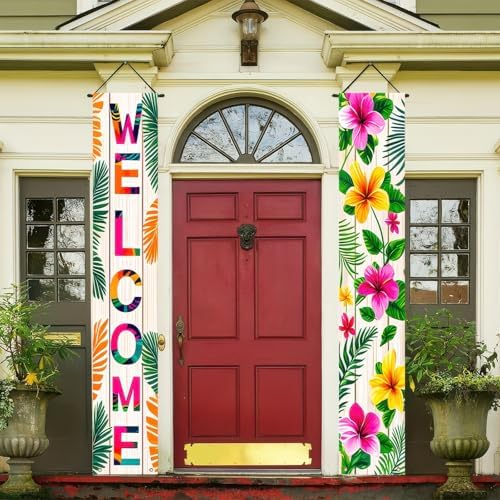 BlissYard Welcome Spring Summer Floral Porch Sign Flowers Banner Door Sign Decorations Hanging Door Banner Spring Summer Decorations for Front Door Indoor Outside Home Yard Porch Wall Decor - Image 2