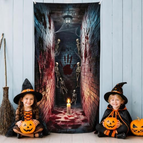 Halloween Door Banner, Scary Skeleton Corridor Door Cover Decorations - Image 4