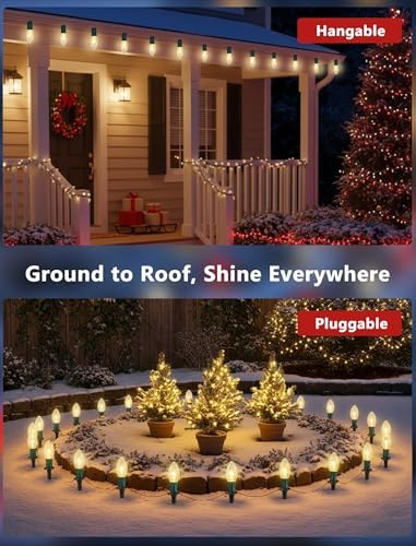 Christmas Pathway Lights Outdoor,38FT 25 Pcs Warm White Extendable Waterproof Walkway Lights with C9 Clear Bulbs and Stakes for Outdoor Yard Porch Driveway Backyard Christmas Decorations - Image 4