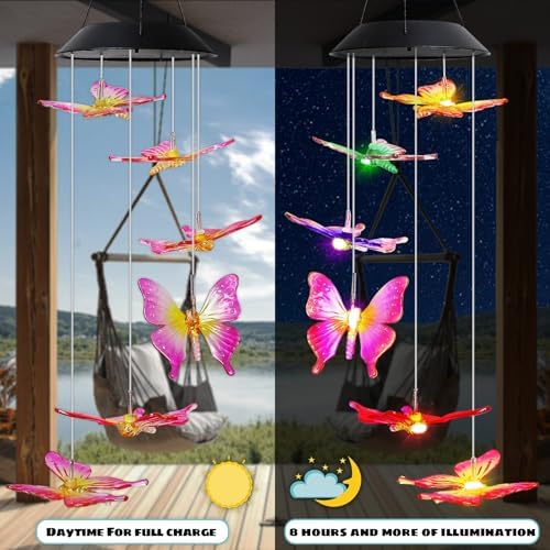 MorTime 25" LED Solar Wind Chime, Color Changing Solar Butterfly Wind Chimes Mobile Hanging Wind Chime for OutsideHome Garden Decoration - Image 3