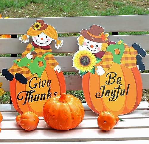 Fall Scarecrow Yard Stake Thanksgiving Pumpkin Porch Sign with Stakes - Image 2