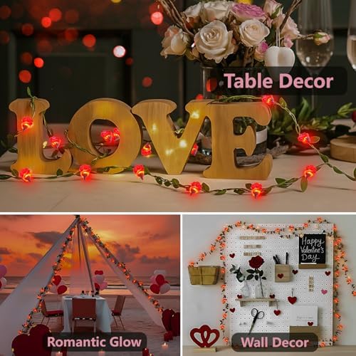 suddus 40LED Red Rose Flower String Lights Battery Powered with Remote - Image 4