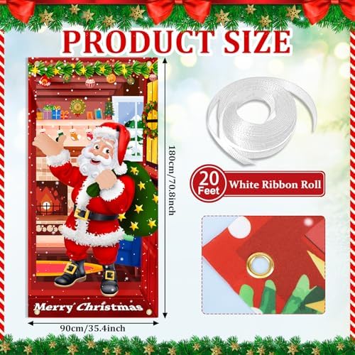 Christmas Door Cover Santa Claus Decoration Xmas Large Photography Background Banner Porch Sign for Winter Indoor Outside Front Door Banner Farmhouse Party Supplies 6 x 3 Feet Santa - Image 6