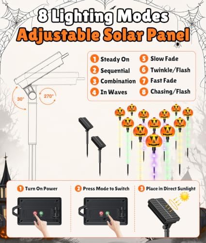 12 Pack Halloween Outdoor Decorations Solar Pathway Stake Pumpkin Lights - Image 4