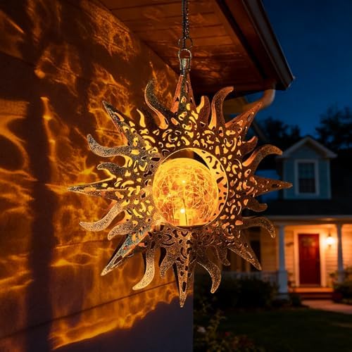 Solar Sun Lanterns Outdoor Waterproof Hanging Solar Lights Garden Decor by Amugmilk