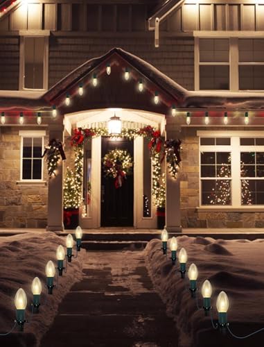 GOOTHY Christmas Pathway Lights Outdoor, 38Ft Outdoor Xmas Decorations String Lights with 25 C9 Warm White Christmas Pathway Stakes Lights for Walkway Yard Lawn Sidewalk Driveway Garden - Image 6