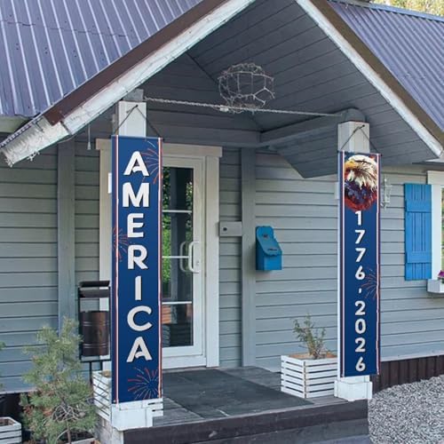 doginthehole 4th of July Decorations Outdoor Patriotic Porch Banners for Independence Day 1776-2026 American Flag Eagle Hanging Flag Porch Signs for Indoor Outdoor 250th Anniversary Decorations 2 Pack - Image 2