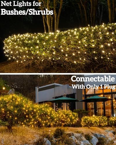 Led Christmas Net Lights for Bushes, 132LED 6FT x 6FT Connectable UL Certified Net Lights for Bushes Tree Shrubs Xmas Trunk Green Wire Christmas Decorations - Image 6