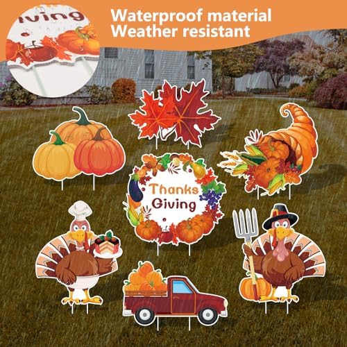 Thanksgiving Plastic Turkey Pumpkin Yard Signs 7pcs with Stakes - Image 4