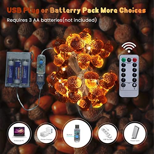Thanksgiving Acorn Lights Fall Garland Decorative Fairy String Light Cute Novelty Lights 30 LEDs 10 ft USB or Battery Operated for Bedroom Wedding Xmas Harvest Decor - Image 2