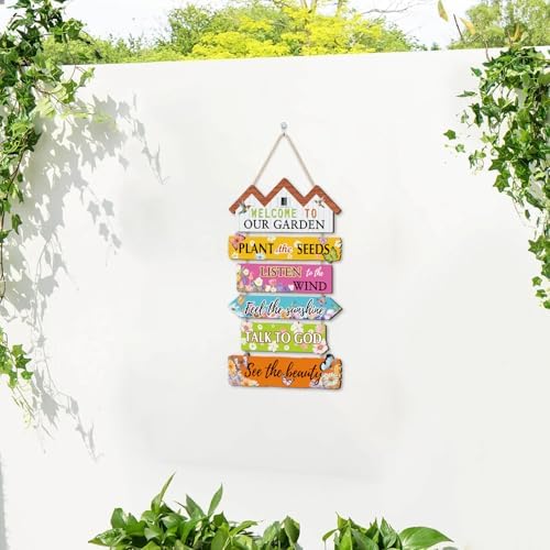 HOURIA Welcome to Our Garden Wooden Sign(11.4”x17.6”),Inspirational Gardening Signs for Outside,Colorful Garden Yard Greenhouse Decor,Gardening Gifts for Women, Men, Gardeners,Plant Lovers - Image 5