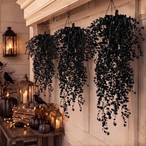 6 Pcs Halloween Artificial Hanging Flowers Outdoor, Black - Image 5
