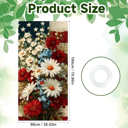 Front Door Covers Decorative, Independence Day Flower Design Door Curtain 70.8 x 35.4 Inch for Porch Outdoor Indoor Home Decor - Image 2