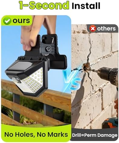 Clip on Solar Lights Outdoor with Motion Sensor, 800LM & 270° Wide Angle Solar Fence Lights Outdoor Waterproof with 115 LEDs, 3 Modes & Portable Security Lights for Chain Link Patio Deck Yard (2Pack) - Image 4