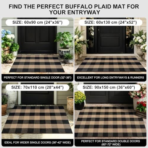 Uphome Bufflo Plaid Outdoor Rug 2'x3', Small Black Natural Checkered Front Door Mat for Fall Decor, Indoor Outdoor Farmhouse Cotton Porch Rug for Layered Door Mats, Washable Area Rugs for Entryway - Image 3