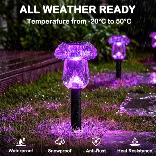 Solar Halloween Lights Outdoor 8 Pack Purple Garden Mushroom Decor - Image 3