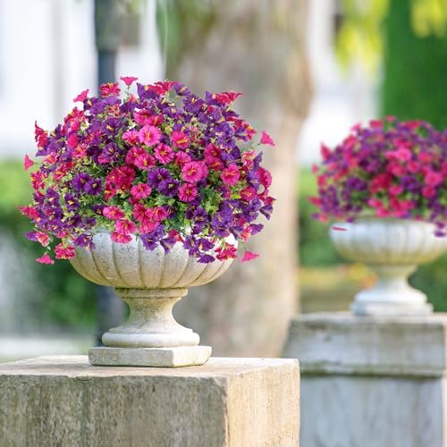 Artificial Flowers for Outdoors 12 Bundles Realistic Faux Plants UV Resistant Fake Silk Morning Glory with Eucalyptus for Front Door Planter Patio Porch Spring Summer Decoration (2 Mixed Color) - Image 5