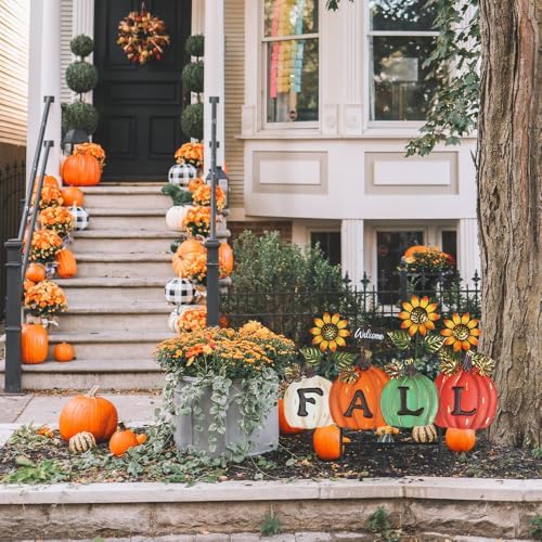 YEAHOME Fall Decorations Outdoor, Fall Letter Pumpkin Decorative Garden Stakes with Sunflower for Fall Decor, Metal Yard Signs for Home Outside Garden Lawn Porch Thanksgiving Decorations - Image 4