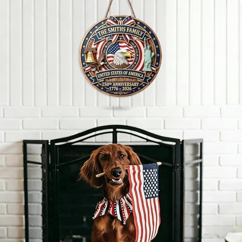 Farmhouse Vintage 250th Patriotic Wood Sign Eagle Flag Round Door Decor - Image 7