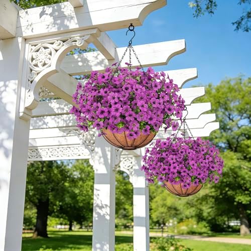 Roberly Artificial Hanging Flowers for Outdoors with Hanging Basket, Violet - Image 4