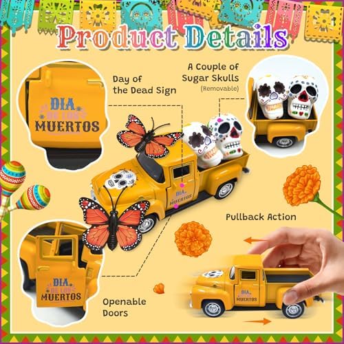 Day of The Dead Decorations Vintage Metal Truck for Altar Sugar Skulls - Image 3