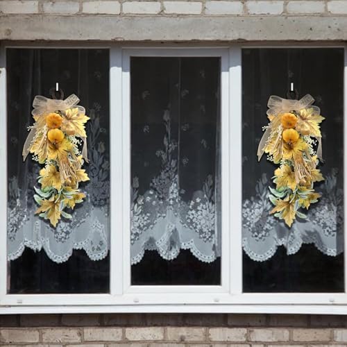 Suncalla 2 Pcs Fall Cream Pumpkin Swag 20" Front Door Vertical Maple Leaf - Image 6