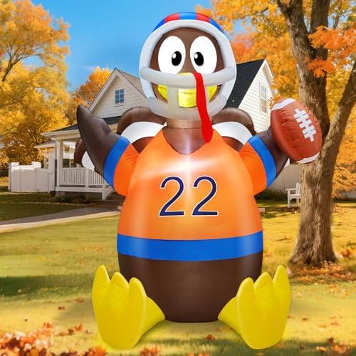 TURNMEON 5 Ft Thanksgiving Inflatables Outdoor Decorations, American Football Turkey Blow Up Yard Decor with LED Lights Fall Thanksgiving Decorations Outside Lawn Garden Indoor Autumn Holiday Party - Image 3