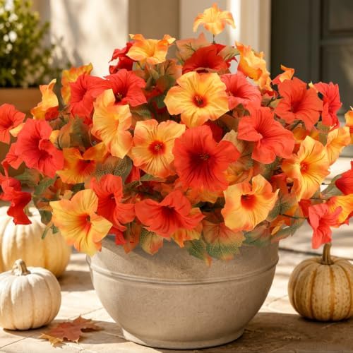 Geegoods Fall Artificial Petunias for Outdoors, 8 Bundles Orange Yellow - Image 4
