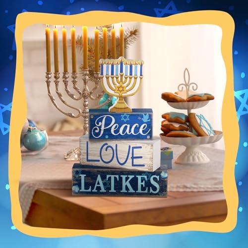 Lineshading 4 Pcs Hanukkah Decorations for Home Wooden Menorah Decor - Image 5