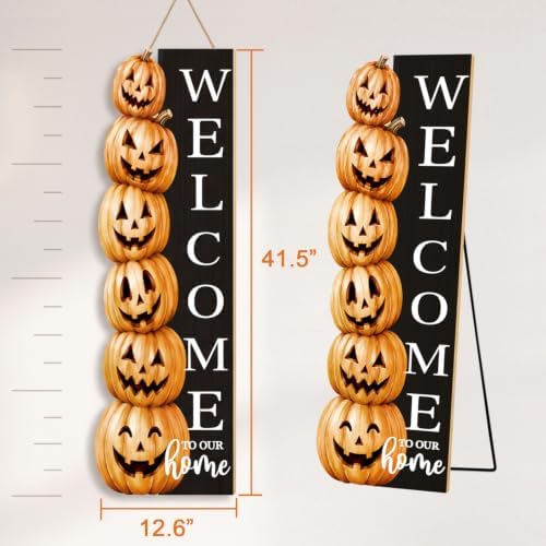Halloween Welcome Sign for Front Door 41.5"×12.5" Spooky Pumpkin Yard Decor - Image 2