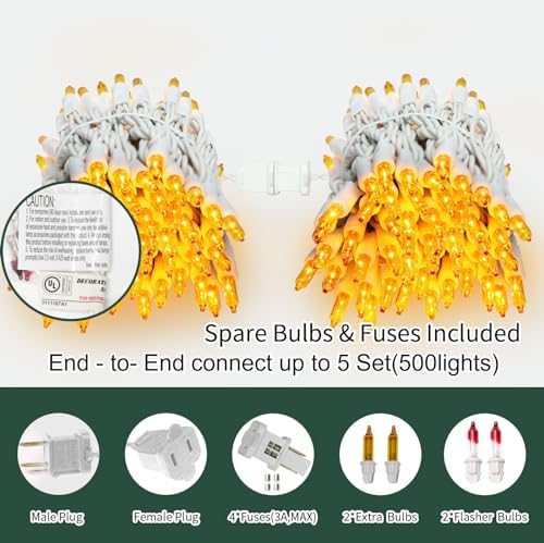 LAMPHOME Yellow Easter Lights 100 Count 19.6 Feet Incandescent Bulb Mini Golden String Lights for Indoor Christmas Tree Garland Birthday Wedding Party Festival Decoration, White Wire - Image 2