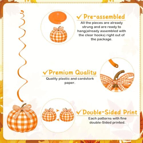 Bow Pumpkin Hanging Swirl Decorations, Fall Pumpkin Party Ceiling Streamers - Image 4