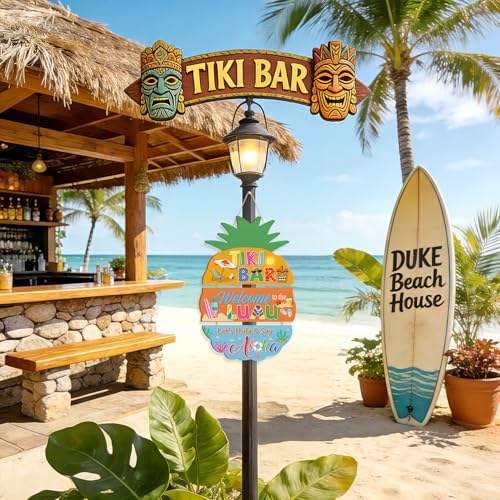 IARTTOP Tiki Bar Pineapple Wooden Hanging Sign 11.4x16.1" Hawaiian Luau Aloha Outdoor Wooden Plaques Decor Tropical Summer Pool Welcome Door Hanger Decor for Patio Backyard Bar Party - Image 5