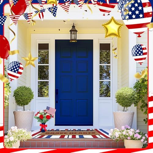 Duraaamo 2 Pcs 4th of July Natural Coir Door Mat Outdoor Red Blue White Welcome Rug Patriotic Mat Non-Slip Independence Day 4th July Indoor Entrance Outside Porch Front Decor - Image 5