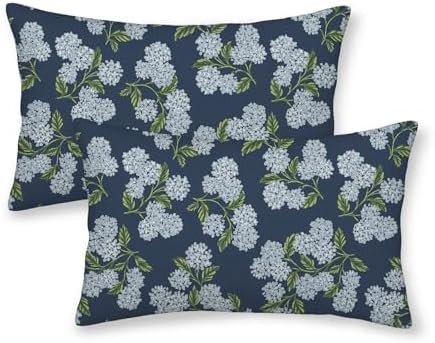 Navy Blue Spring Pillow Covers 12x20 Inch 2 Pcs Blue Green Hydrangea Flower Decor Throw Pillows Vintage Floral Seasonal Summer Outdoor Decoration Pillowcase Linen Cushion Cover for Couch Sofa by DAFENA