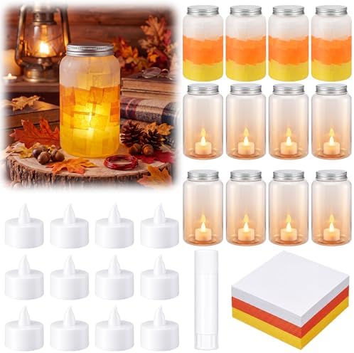 Qinyoung 12 Pcs Fall Crafts Candy Corn Mason Jar Crafts with LED Light by Qinyoung