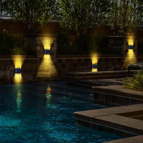 Rossesay 8 Pack Solar Wall Lights for Outside 3000K Warm Solar Fence Lights Up and Down Autumn LED Outdoor Decorative Waterproof Lamps Dusk to Dawn LED Lighting Wall Sconces for Outside Deck Garage - Image 5