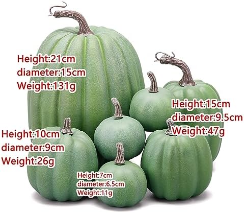 Lizxun 7Pcs Artificial Pumpkins Halloween Decoration, Lifelike Simulation Mixed Harvest Fall Foam Pumpkins for Halloween Thanksgiving Home Party Supplies (Dark Green 01-7pcs) - Image 2