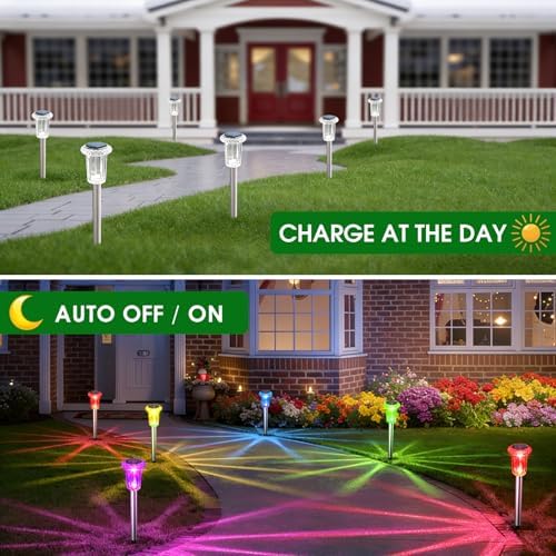 Eyrosa Solar Outdoor Lights, 10 Pack Solar Pathway Lights Outdoor Waterproof, Stainless Steel Stake Lighting for Garden Yard Path Walkway Driveway Patio Lawn Outside Decor,Color Changing - Image 7