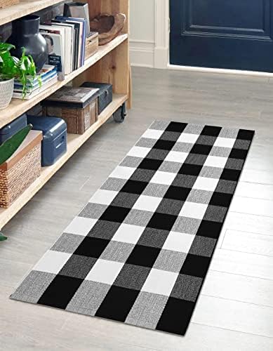 IOHOUZE 2x4.3 Buffalo Plaid Rug, Washable Outdoor Door Mat, Black White - Image 3