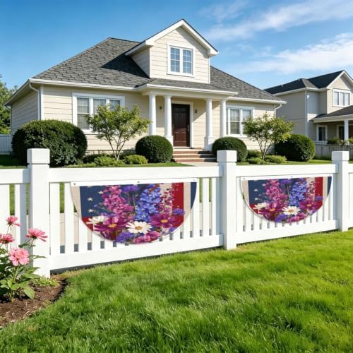 Red White Blue Flowers Semicircular Hanging Decorative Bunting Flag 2pcs - Image 5