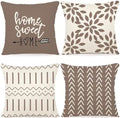 YCOLL Pillow Covers 18x18 Set of 4, Modern Sofa Throw Pillow Cover, Decorative Outdoor Linen Fabric Pillow Case for Couch Bed Car, Khaki by PillowCoversExpert