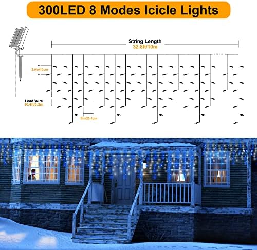 Christmas Icicle Lights with Remote,300 LED Solar Curtain Lights - Image 4